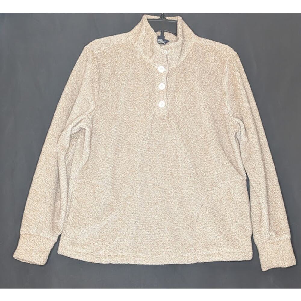 EDDIE BAUER Womens Pullover sweater Size Medium-Beige White Fleece Gorpcore